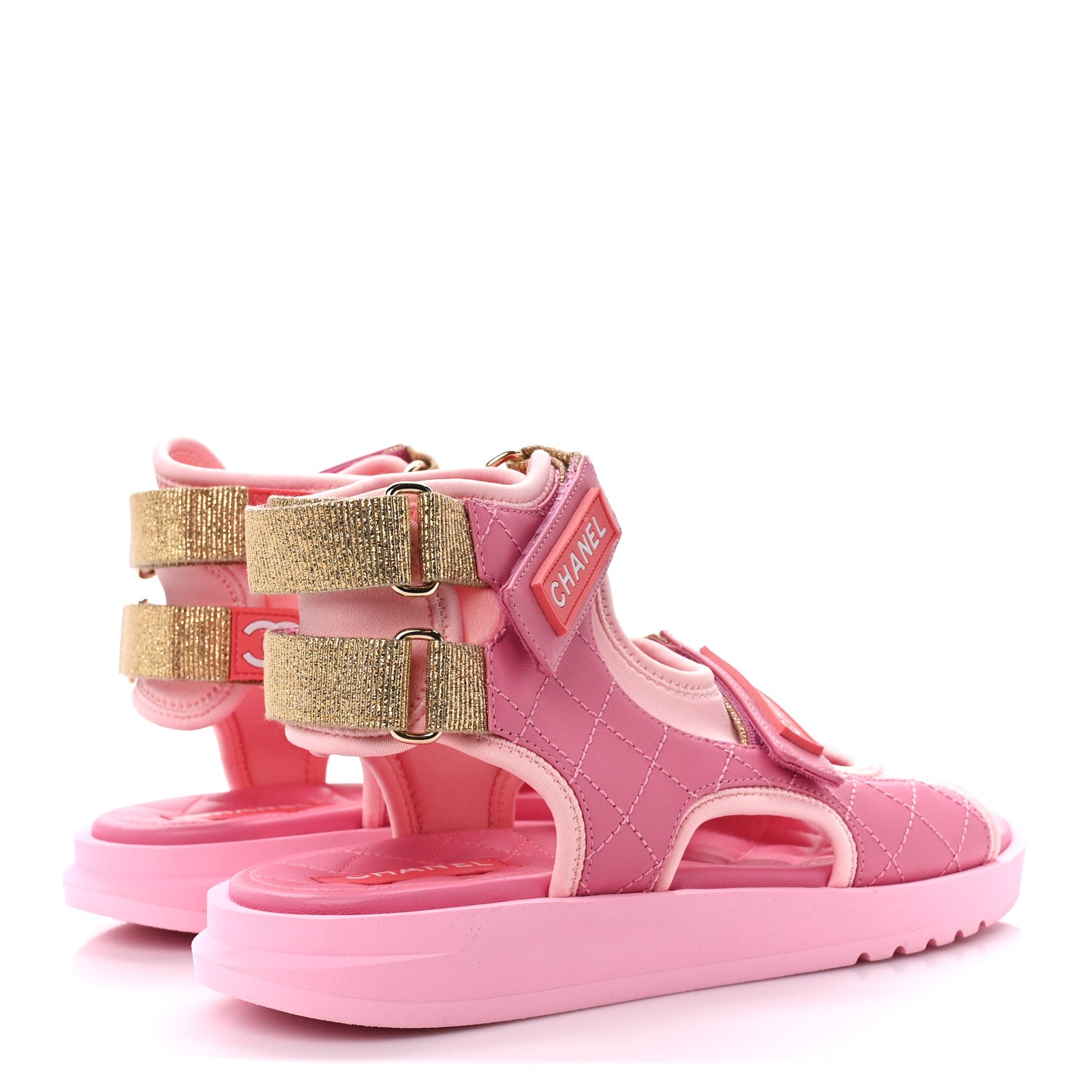 Chanel Goatskin Fabric Gladiator Sandals 37.5 Pink 4 of 10