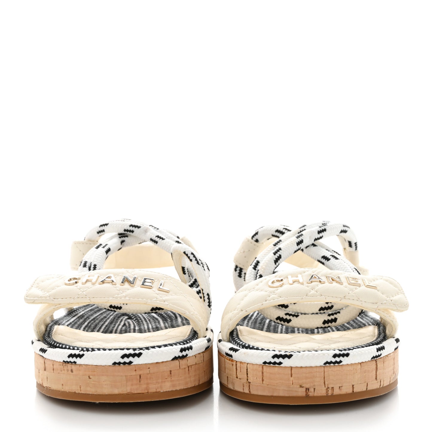 Cord Lambskin Quilted Logo Sandals 38 White Black