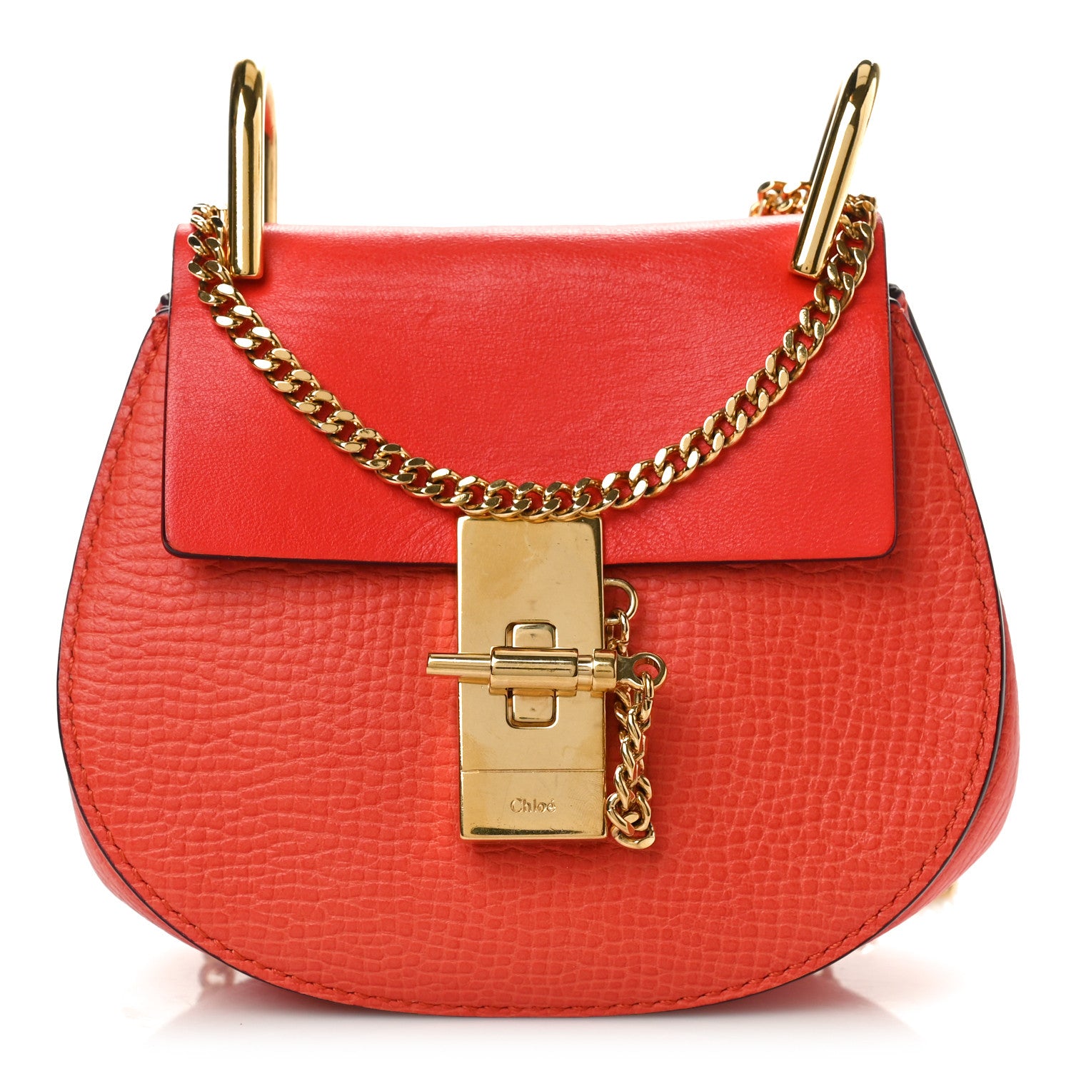 Chloe Grained Calfskin Lambskin Mini Drew Shoulder Bag Coral Pop 1 of 11