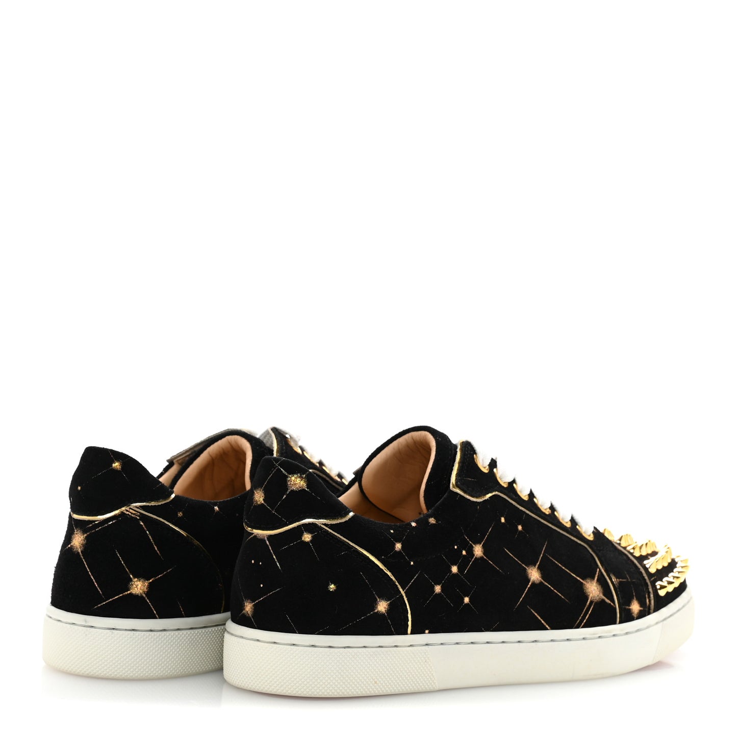 Veau Velours Calfskin Spikes Womens Vieira Flat Sneakers 36.5 Black Gold