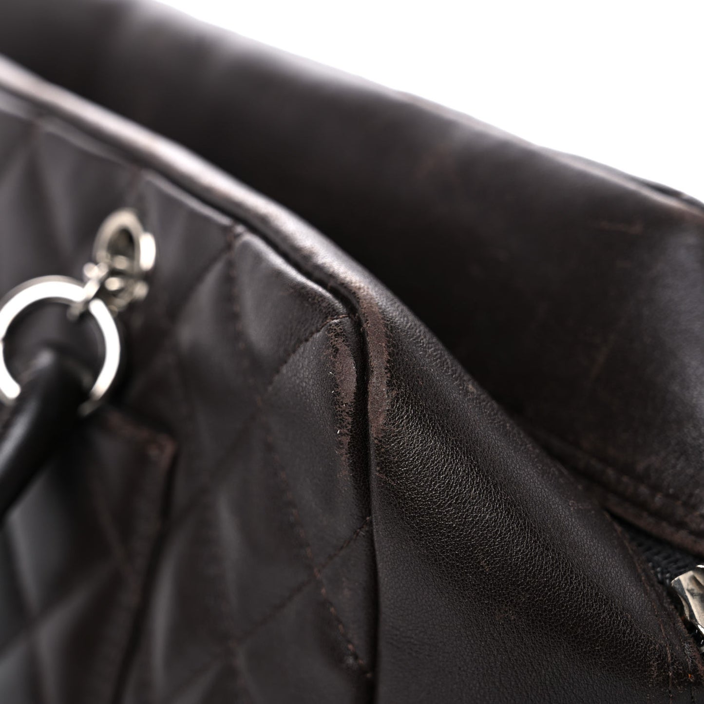 Calfskin Quilted Large Cambon Bowler Dark Brown