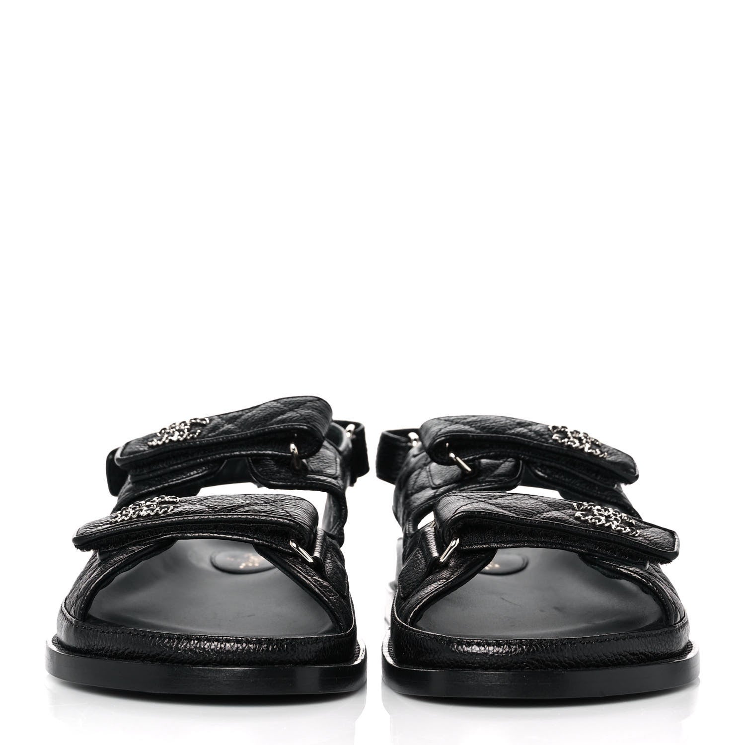 Chanel Grained Calfskin Velcro Dad Sandals 40 Black 2 of 9