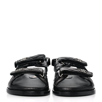 Chanel Grained Calfskin Velcro Dad Sandals 40 Black 2 of 9