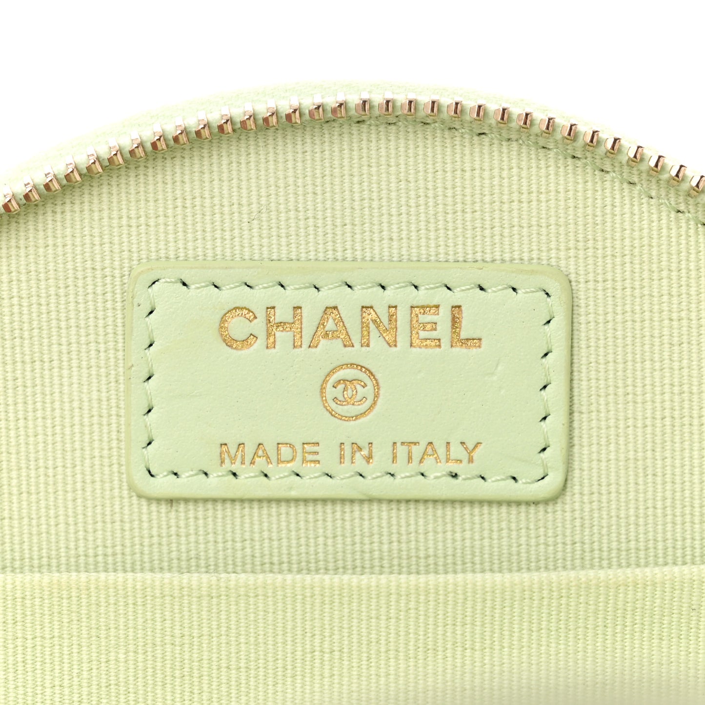 Caviar Quilted Round Handle With Care Vanity With Chain Light Green