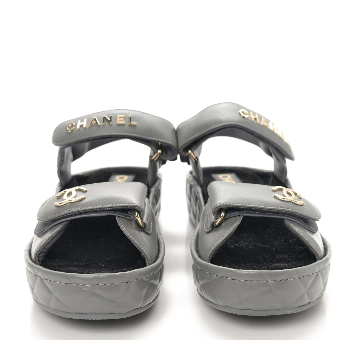 Shiny Calfskin Logo Platform Sandals 39 Grey