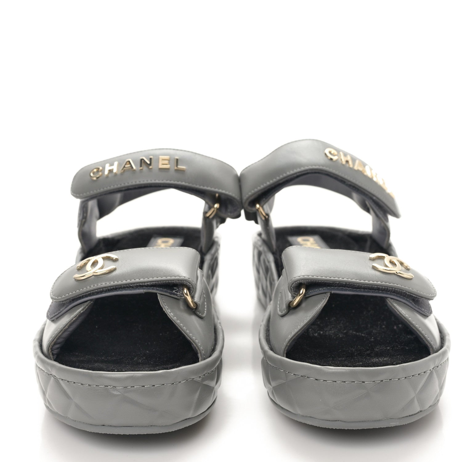 Chanel Shiny Calfskin Logo Platform Sandals 39 Grey 2 of 10