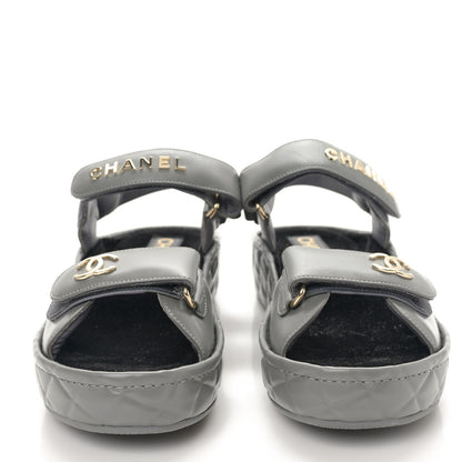 Chanel Shiny Calfskin Logo Platform Sandals 39 Grey 2 of 10