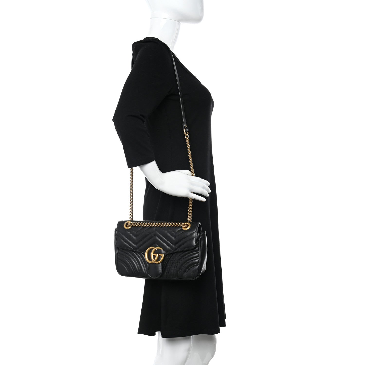 Gucci Calfskin Matelasse Small GG Marmont Shoulder Bag Black 2 of 10