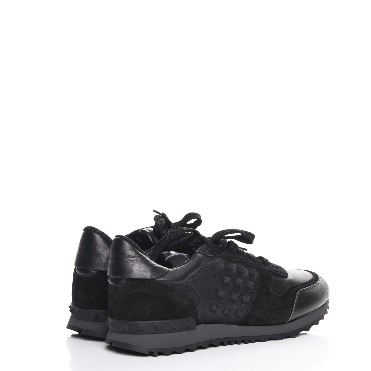 Calfskin Suede Mens Rockstud Sneakers 42 Black