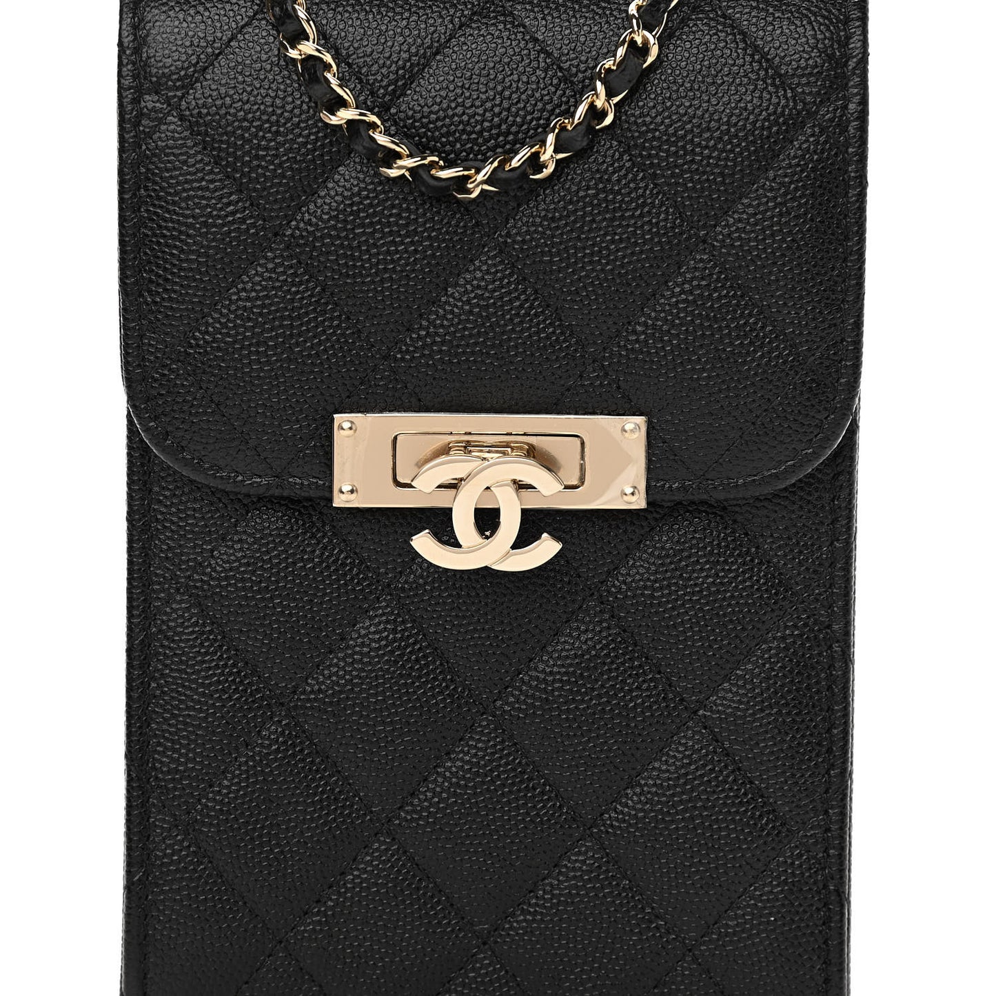 Caviar Quilted Golden Class Phone Holder Black