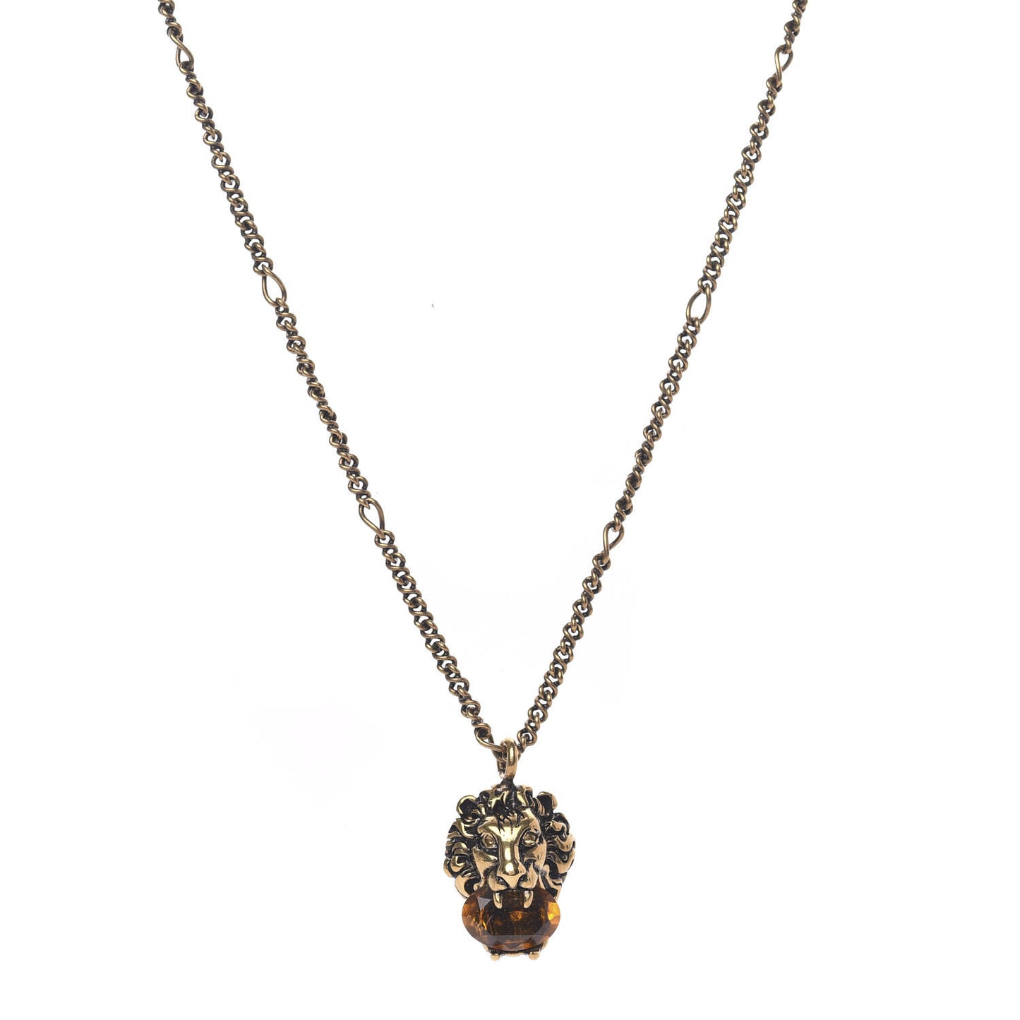 Metal Brass Swarovski Lion Head Necklace Gold Yellow