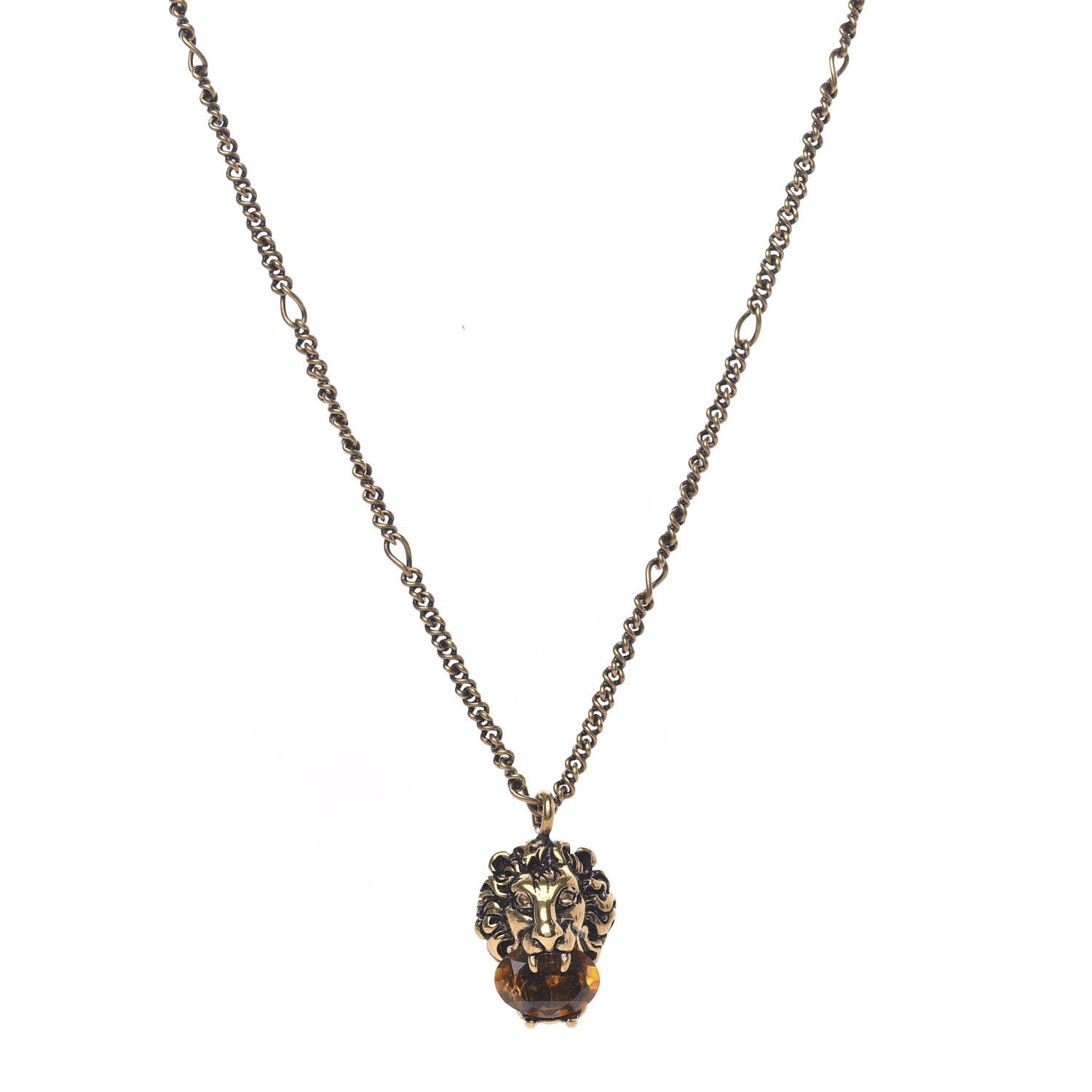 Gucci Metal Brass Swarovski Lion Head Necklace Gold Yellow 1 of 4