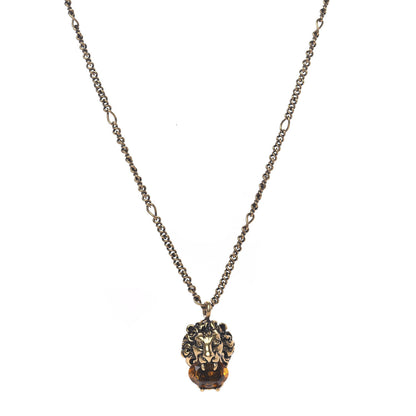 Gucci Metal Brass Swarovski Lion Head Necklace Gold Yellow 1 of 4