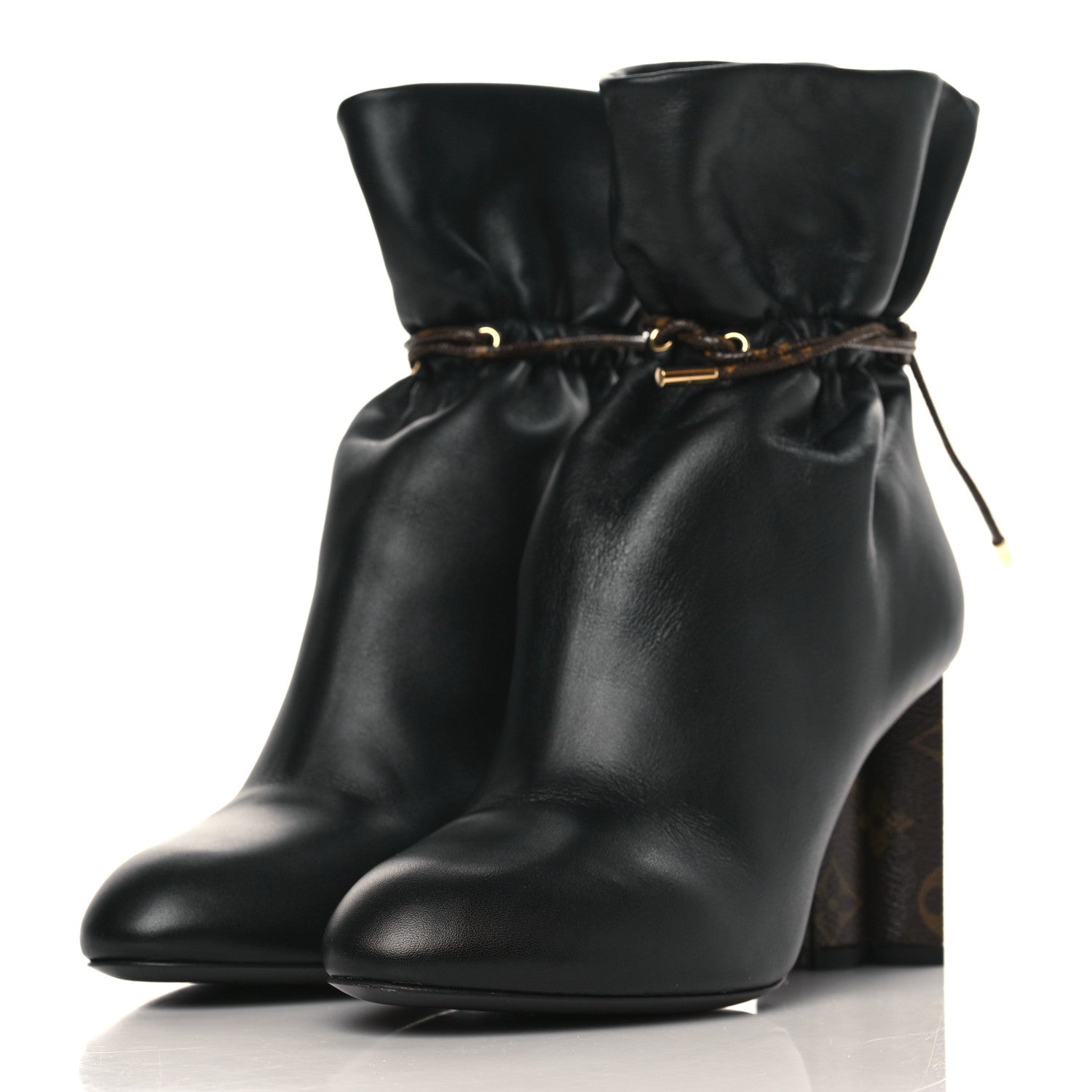 Louis Vuitton Calfskin Monogram Drawstring Ankle Boots 38.5 Black 3 of 9