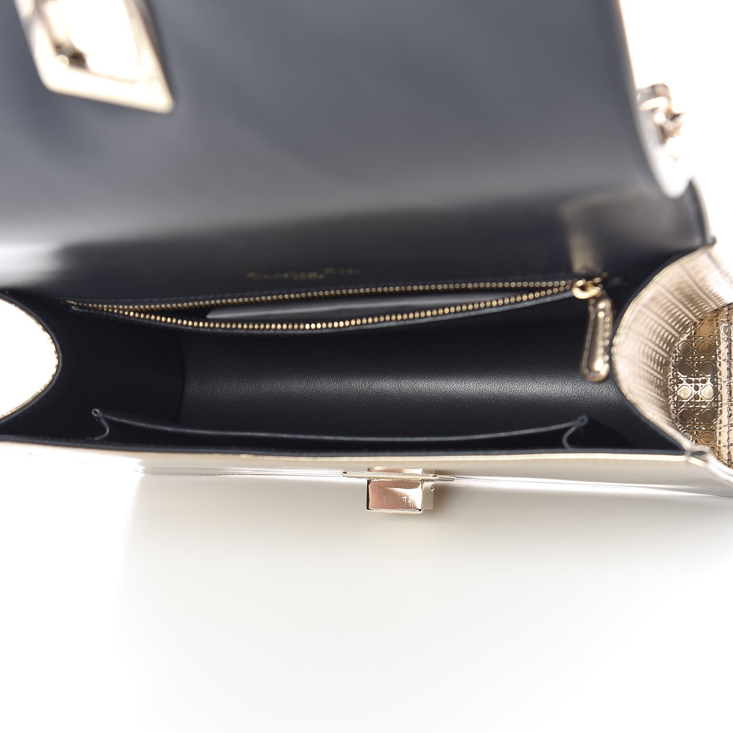 Christian Dior Metallic Patent Micro-Cannage Medium Diorama Flap Bag Gold 5 of 11
