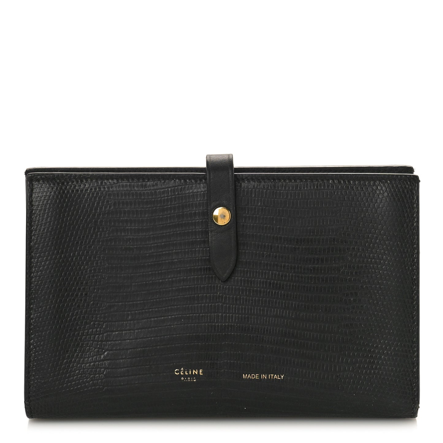 Lizard Calfskin Large Multifunction Strap Wallet Black