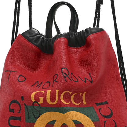Gucci Calfskin Coco Capitan Logo Drawstring Backpack Hibiscus Red 8 of 11