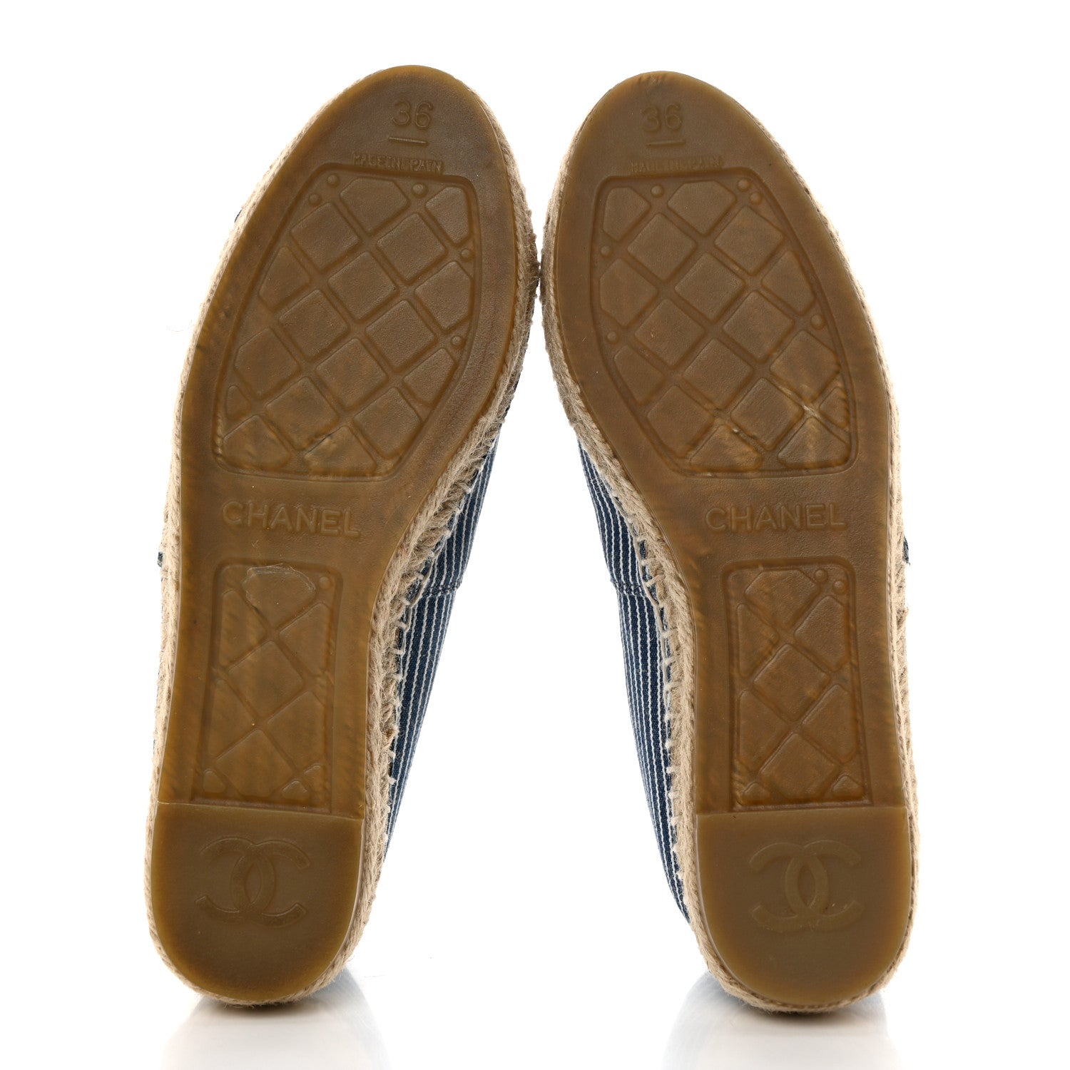 Chanel Canvas Striped Patent CC Espadrilles 36 Navy Black 5 of 9