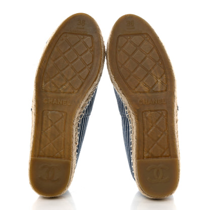 Chanel Canvas Striped Patent CC Espadrilles 36 Navy Black 5 of 9