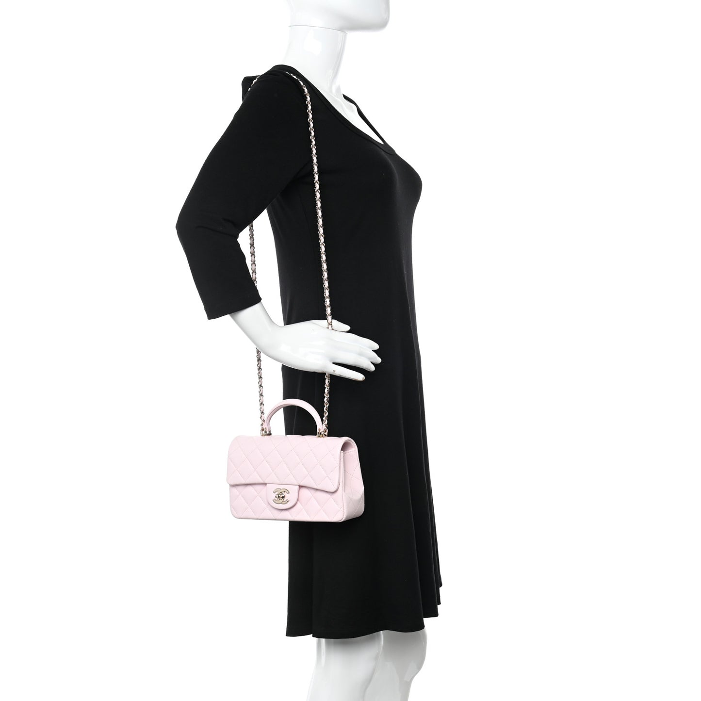 Lambskin Quilted Mini Top Handle Rectangular Flap Light Pink