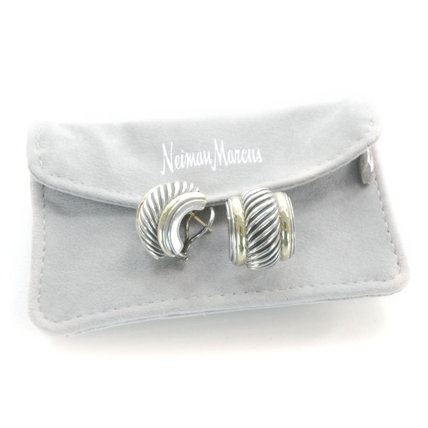 14k White Gold and Sterling Silver Huggie Hoop Earrings