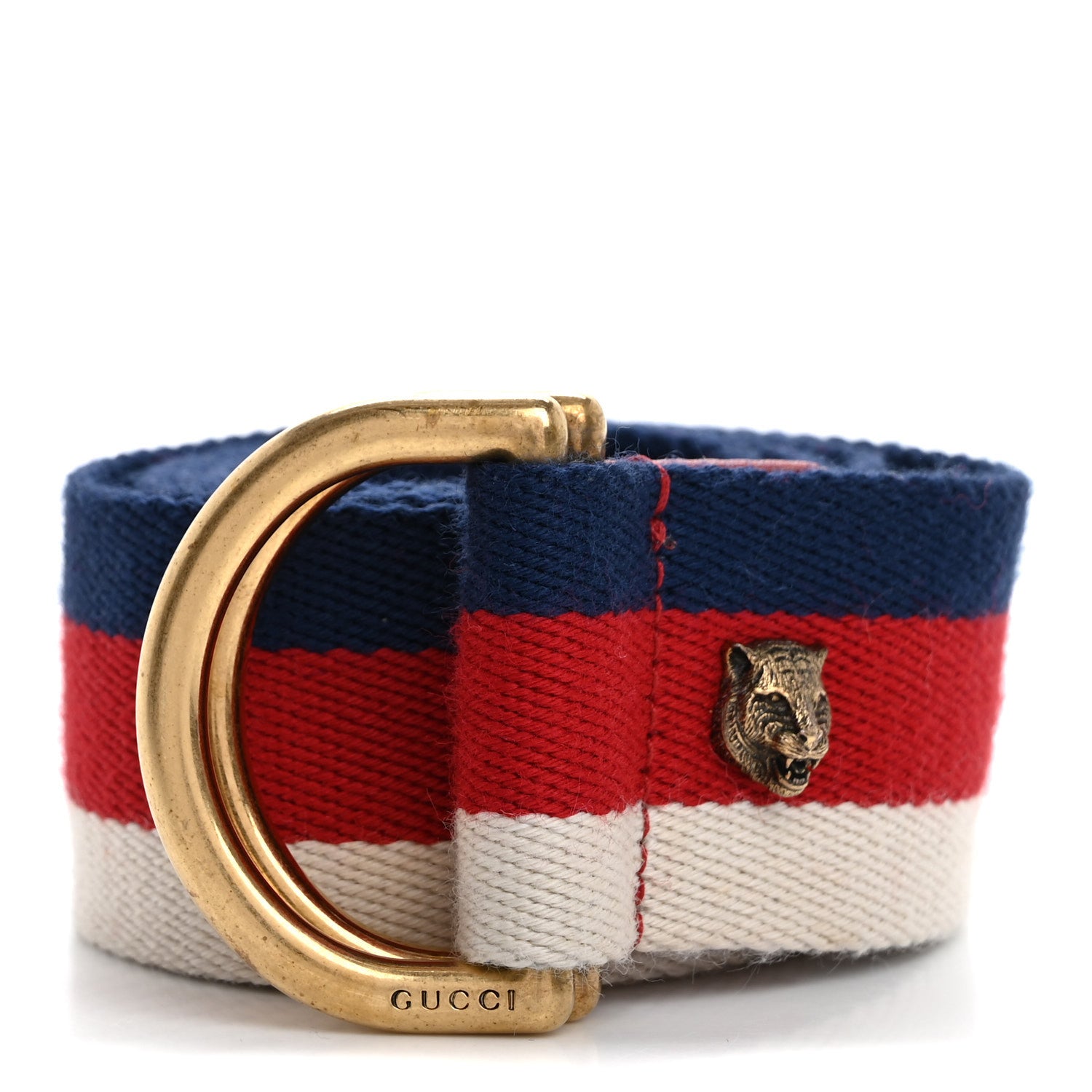 Gucci Web Feline D Ring Belt 80 32 Red White Blue 1 of 8