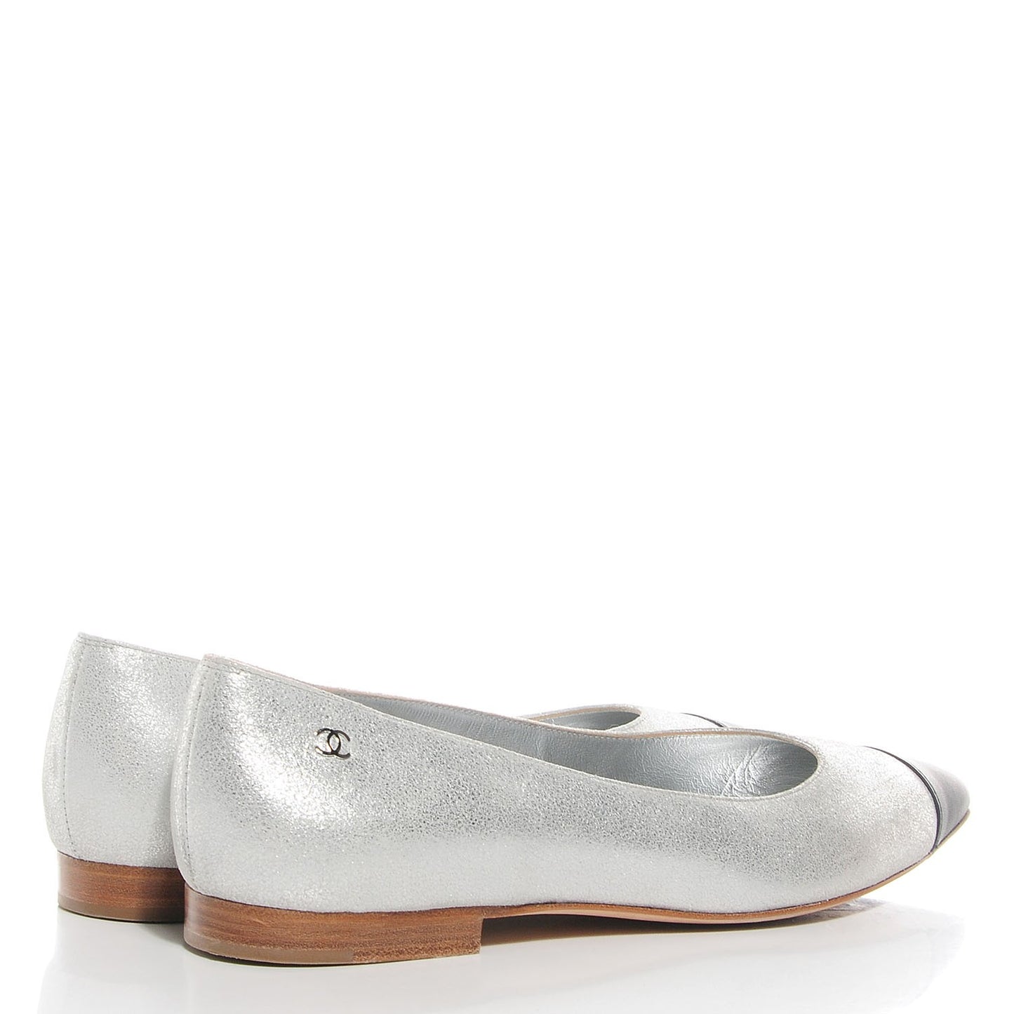 Metallic Lambskin Pointed Toe Ballerina Flats 39 Silver Black