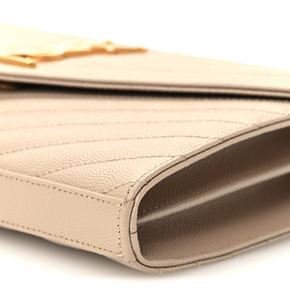 Saint Laurent Grain De Poudre Matelasse Chevron Monogram Chain Wallet Dark Beige 10 of 11