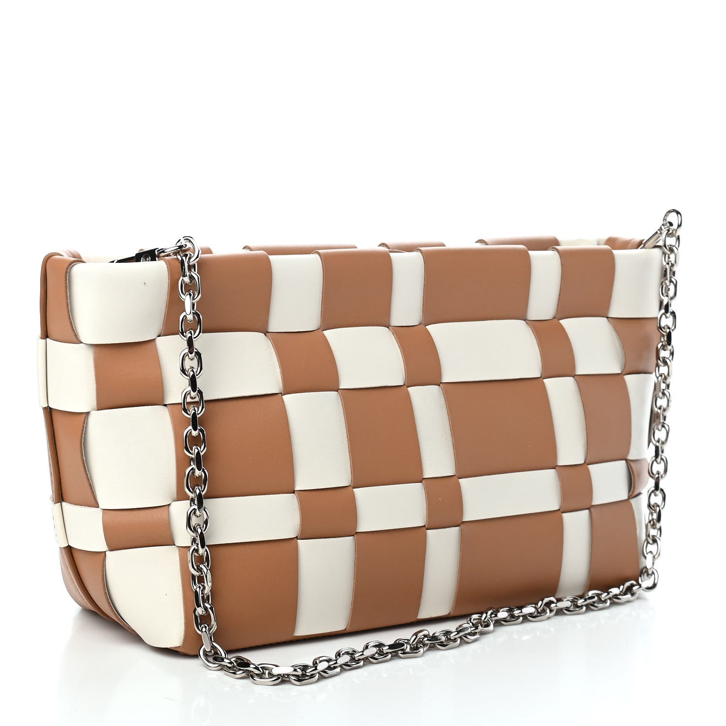 Calfskin Odita Lattice Pouch Camel White