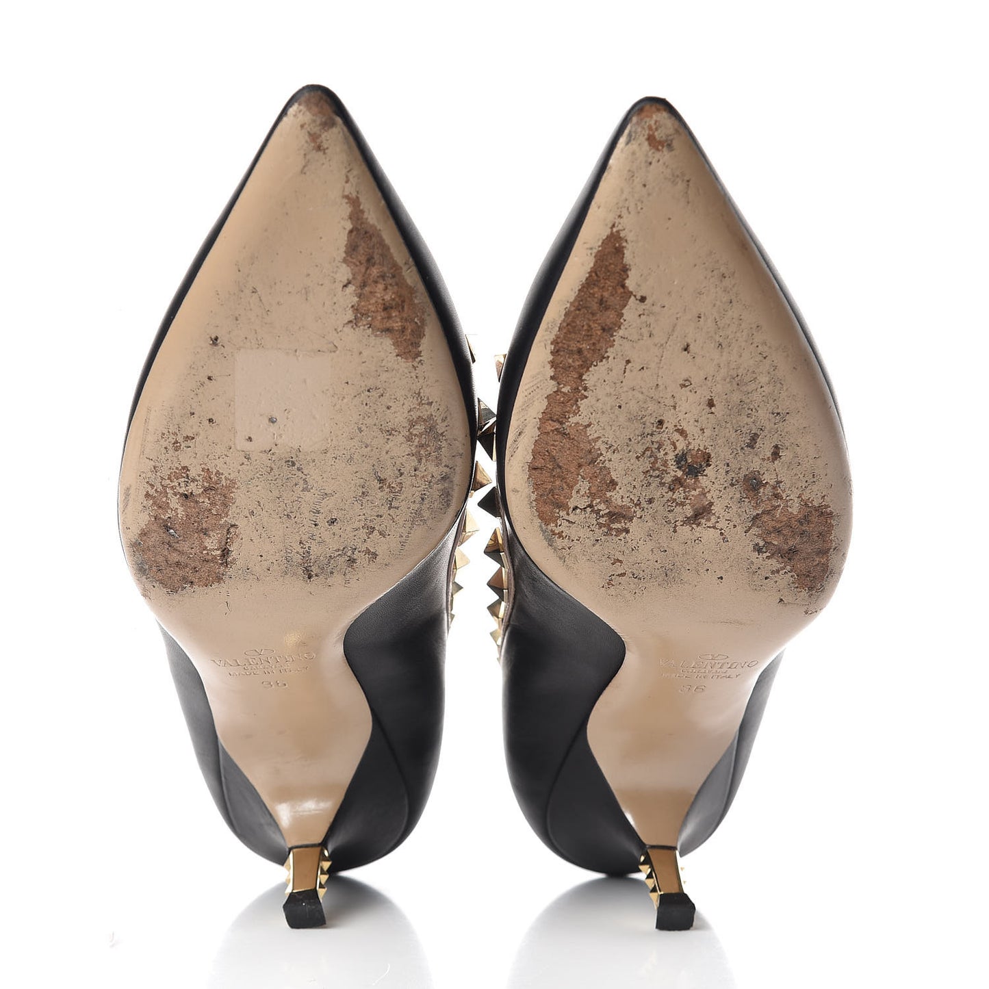 Nappa Rockstud Low Heel Pumps 36 Black Poudre