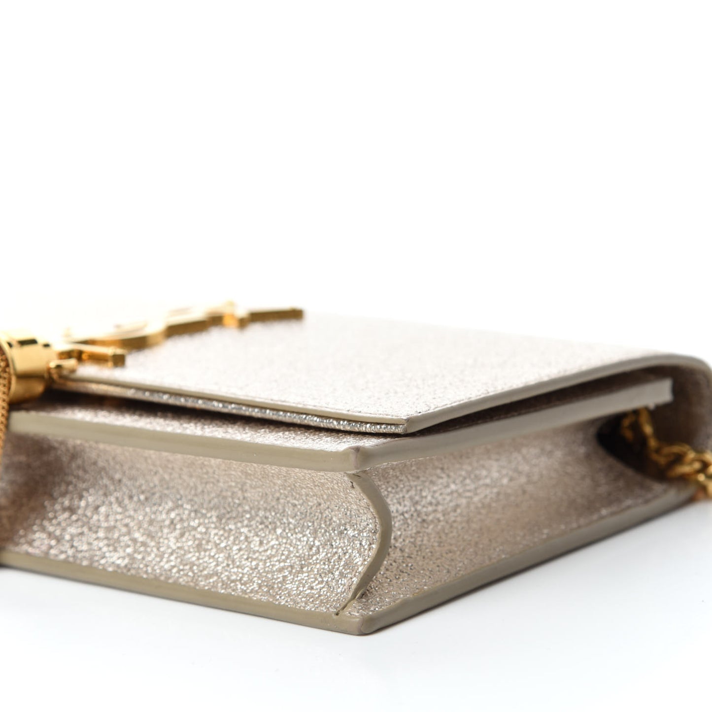 Metallic Calfskin Classic Monogram Kate Tassel Chain Wallet Platine