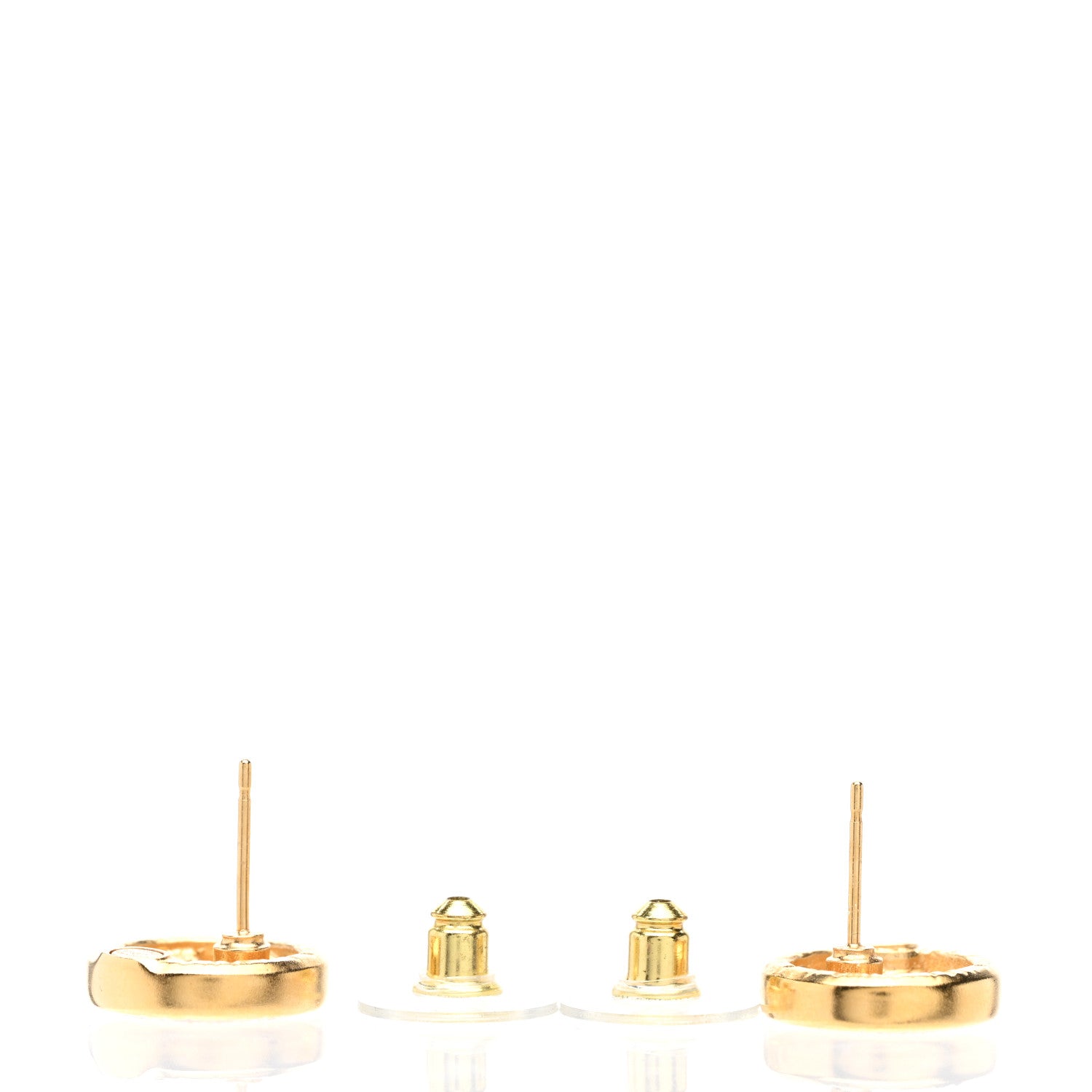 Chanel Metal Crystal Textured CC Round Earrings Gold 3 of 5