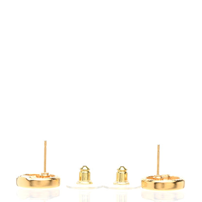Chanel Metal Crystal Textured CC Round Earrings Gold 3 of 5