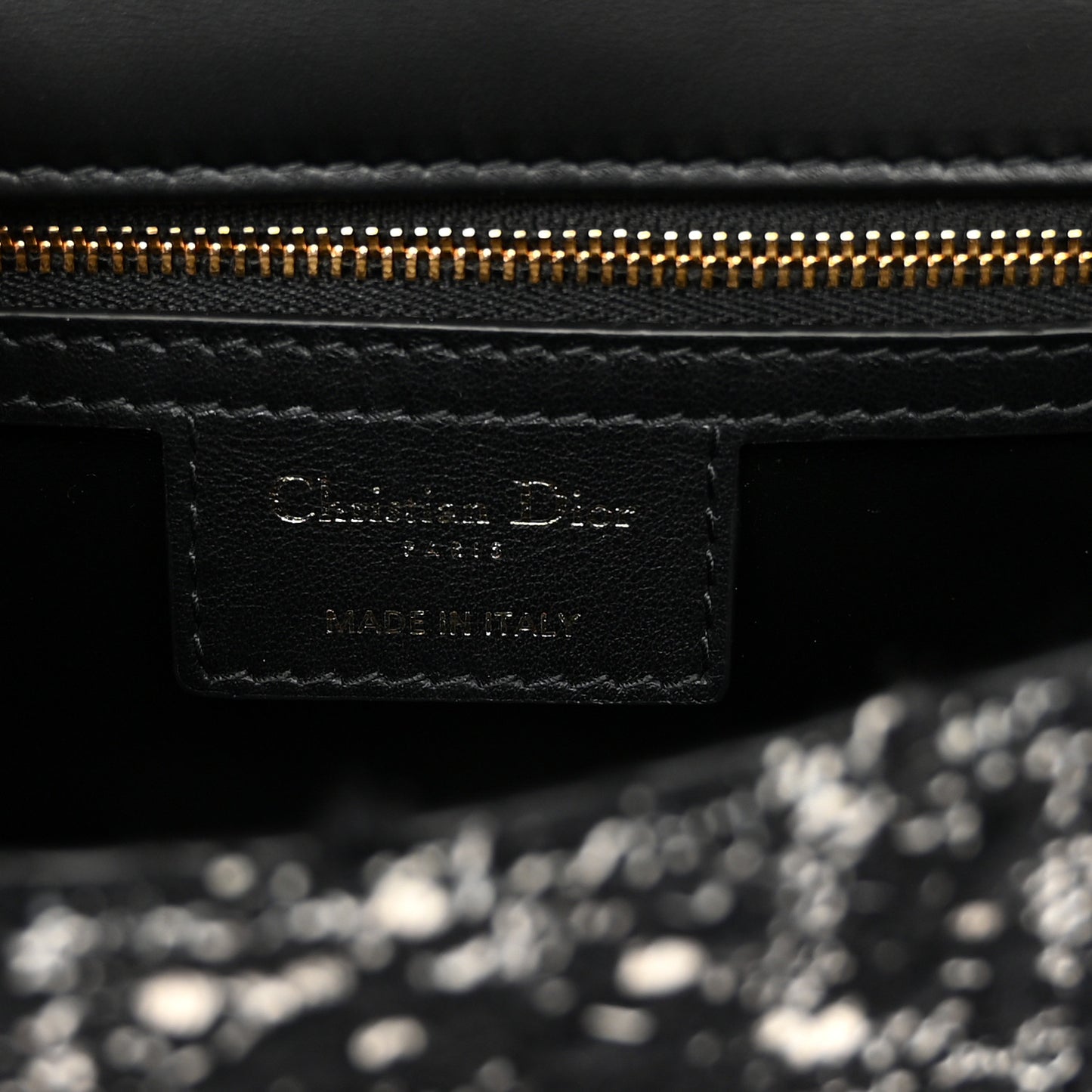 Calfskin Tweed Embroidered Cannage Medium Caro Bag Black White
