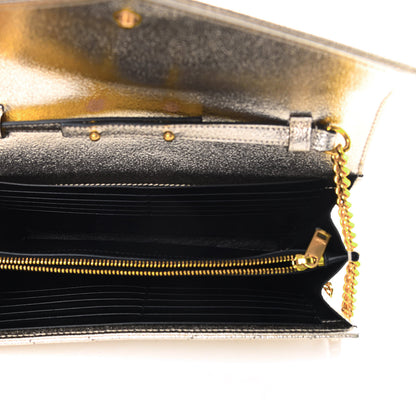 Saint Laurent Metallic Grain De Poudre Matelasse Chevron Monogram Chain Wallet Gold 5 of 12