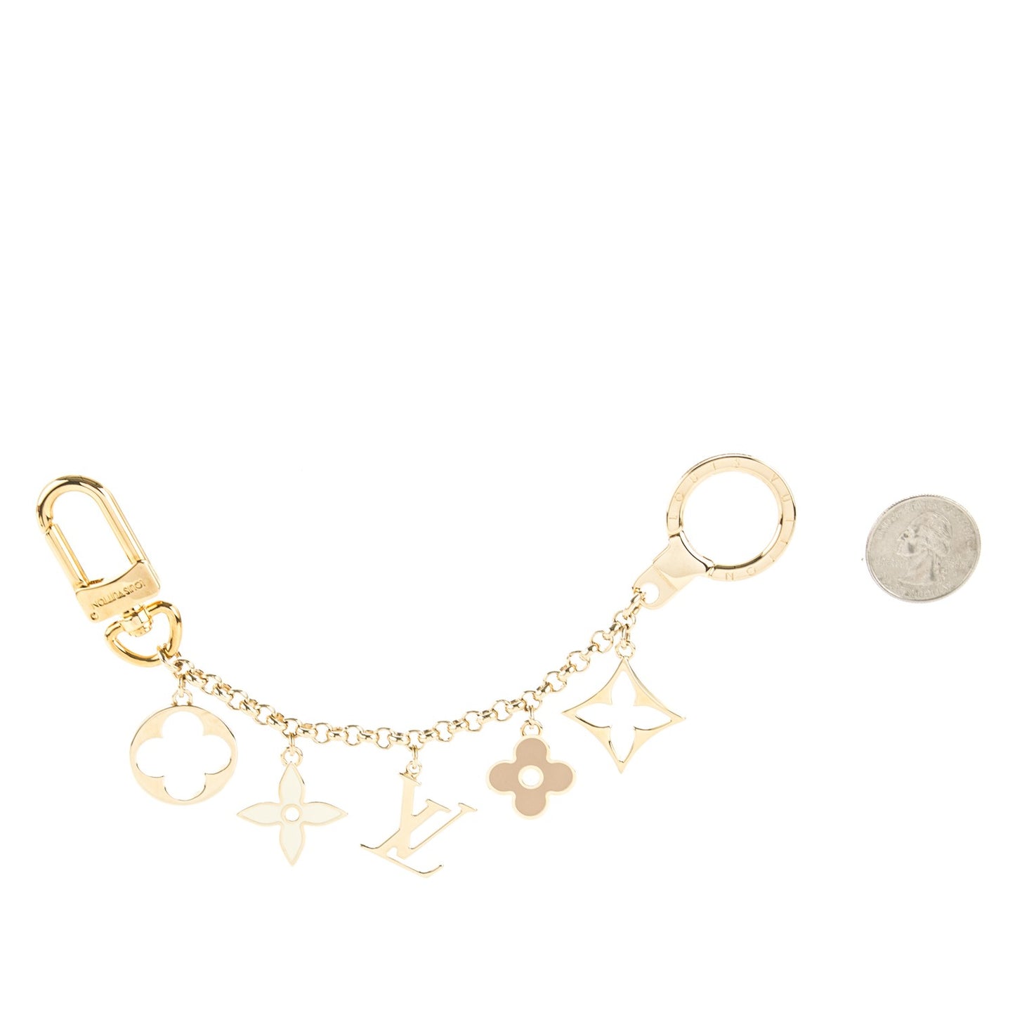 Brass Enamel Fleur De Monogram Bag Charm Chain Gold