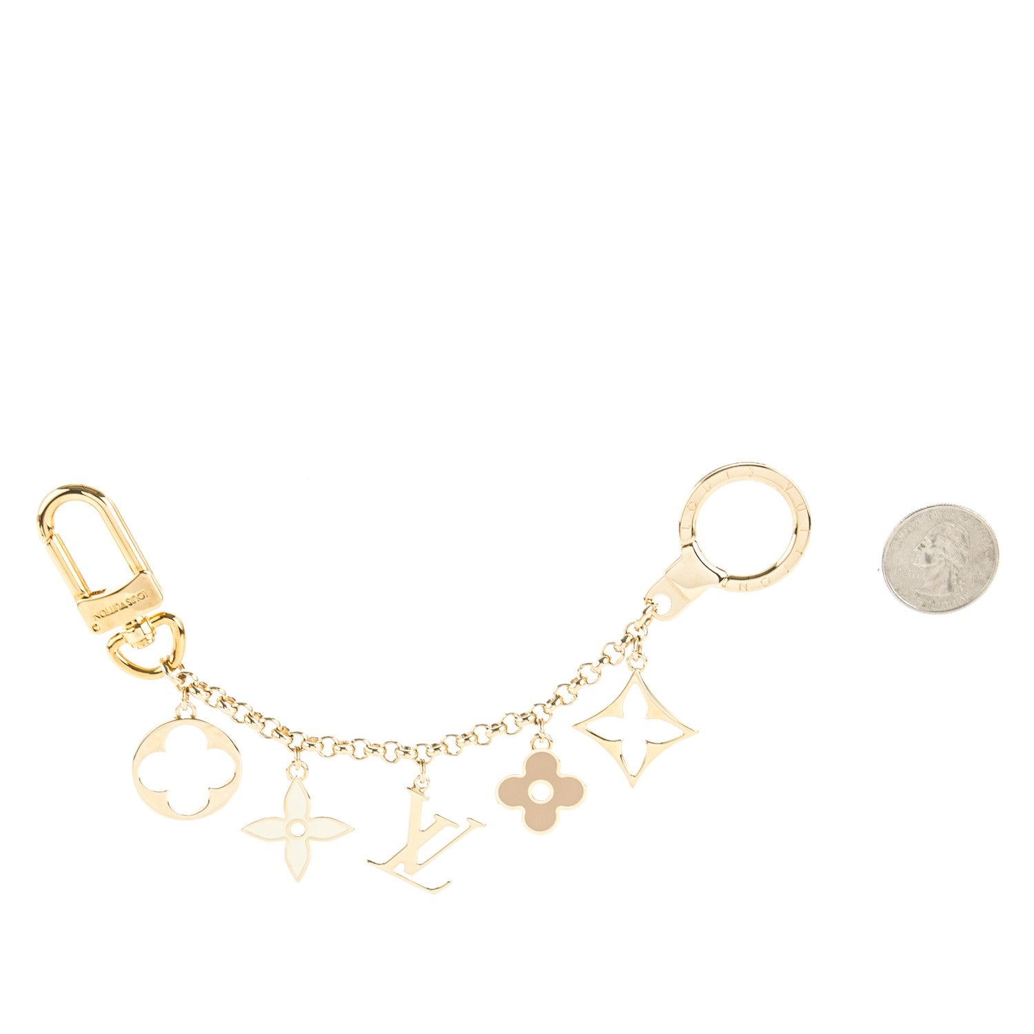 Louis Vuitton Brass Enamel Fleur De Monogram Bag Charm Chain Gold 2 of 4