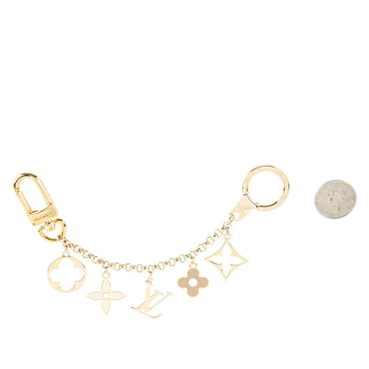 Louis Vuitton Brass Enamel Fleur De Monogram Bag Charm Chain Gold 2 of 4