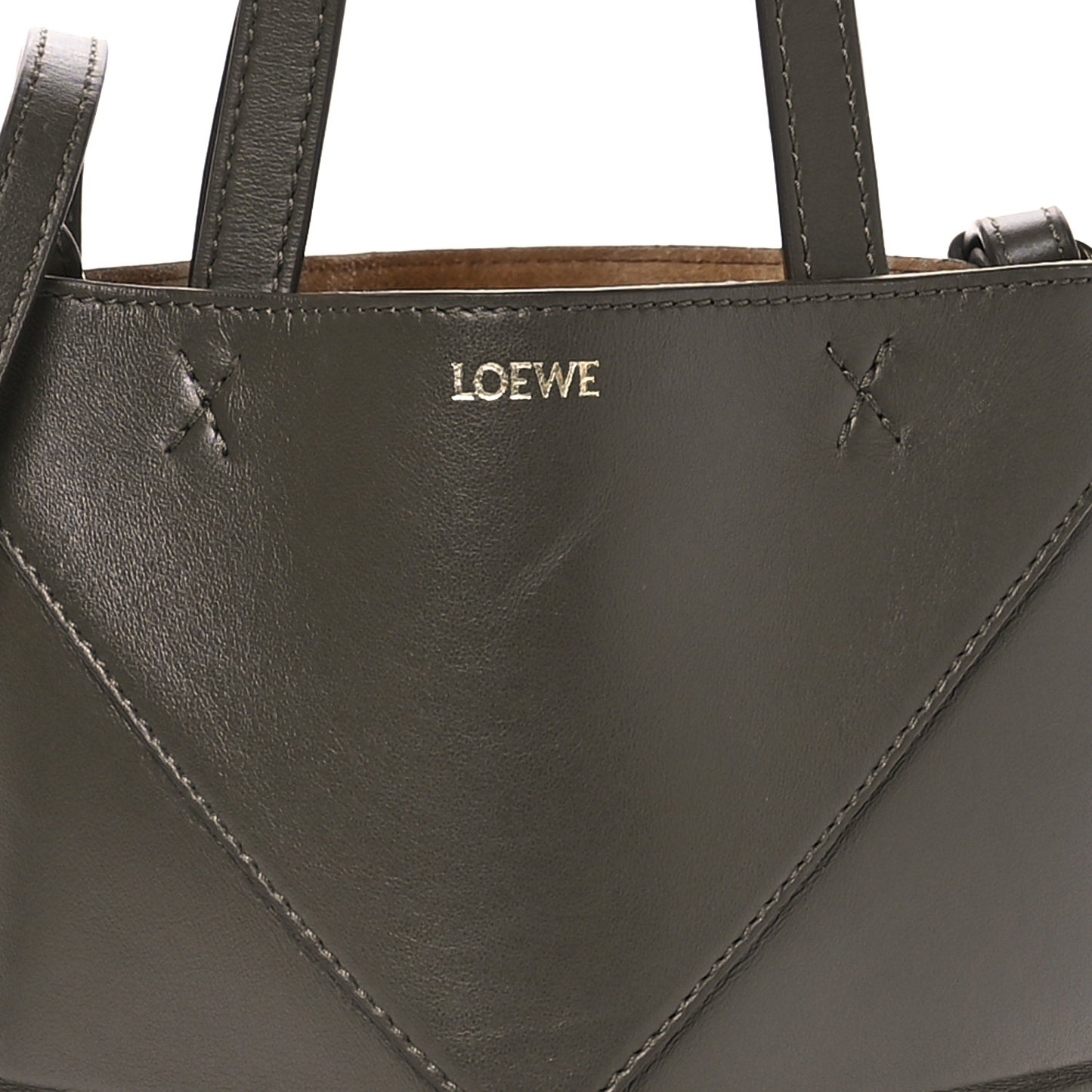 Shiny Calfskin Mini Puzzle Fold Tote Dark Khaki