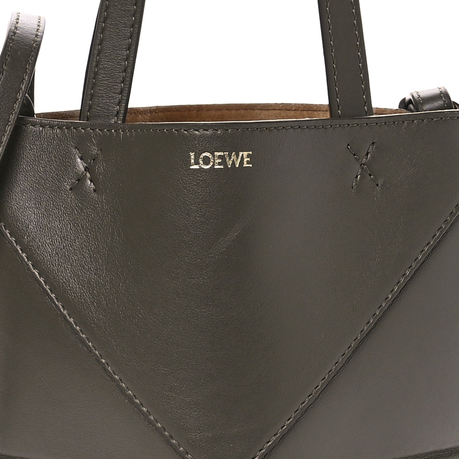 Loewe Shiny Calfskin Mini Puzzle Fold Tote Dark Khaki 8 of 10