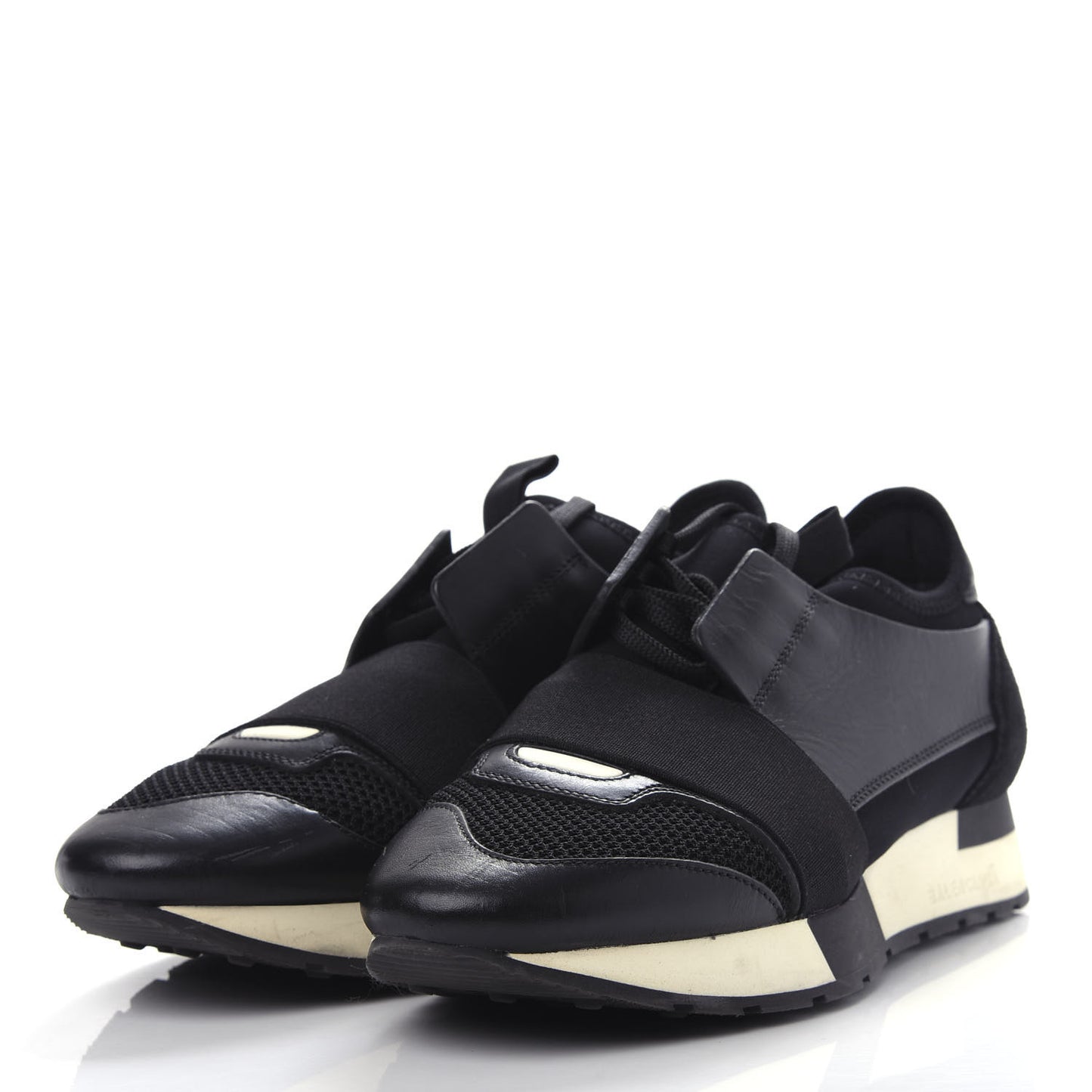 Mesh Calfskin Neoprene Suede Womens Race Runner Sneakers 37 Black