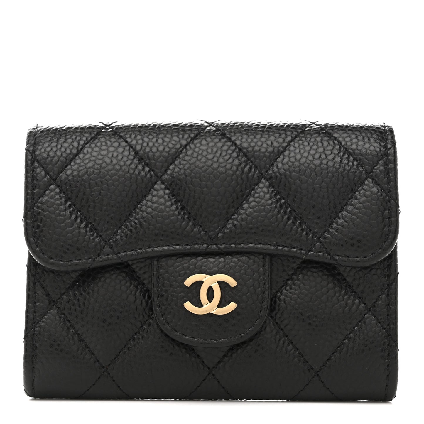 Caviar Quilted Flap Card Holder Wallet Black