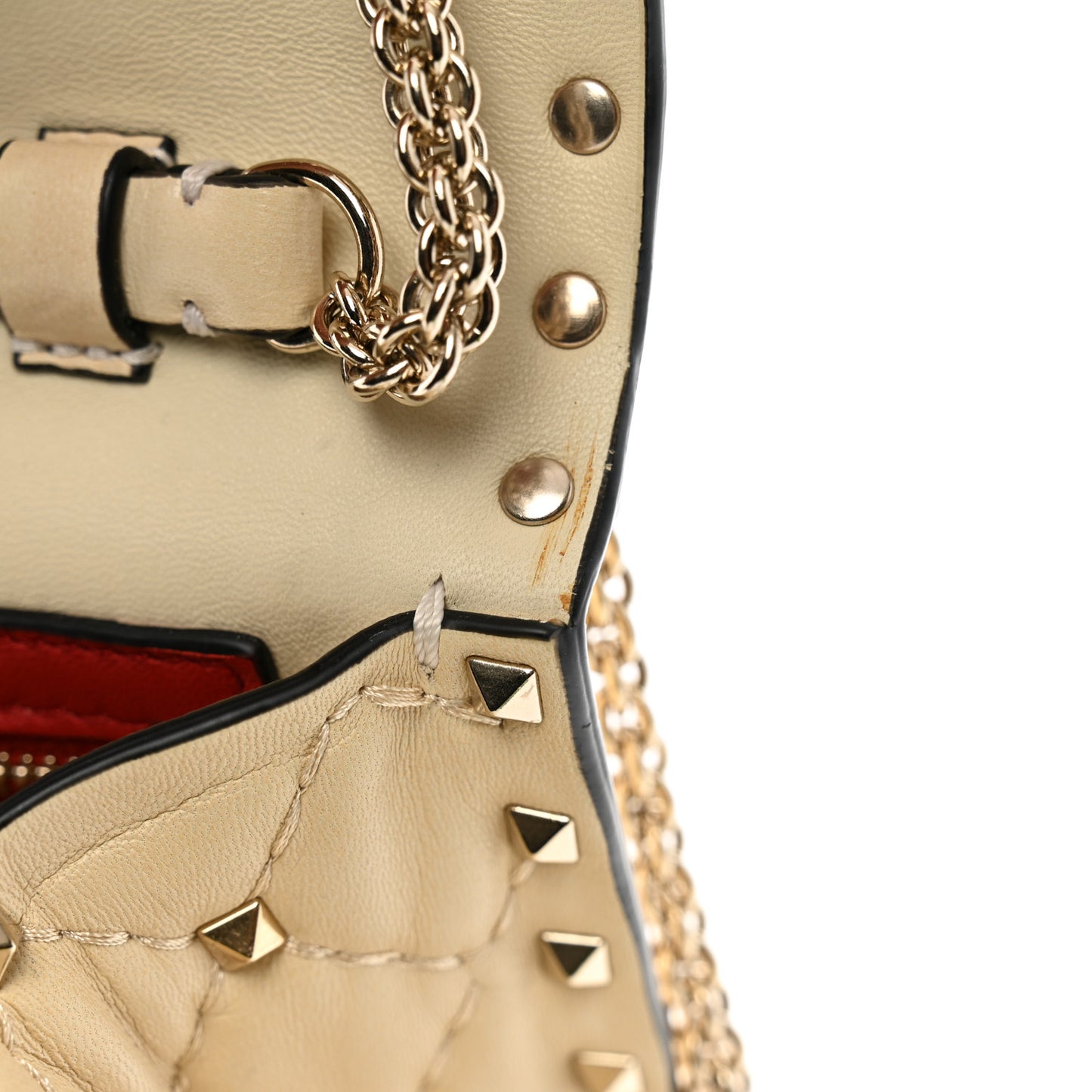 Nappa Rockstud Spike Wallet on Chain Light Ivory