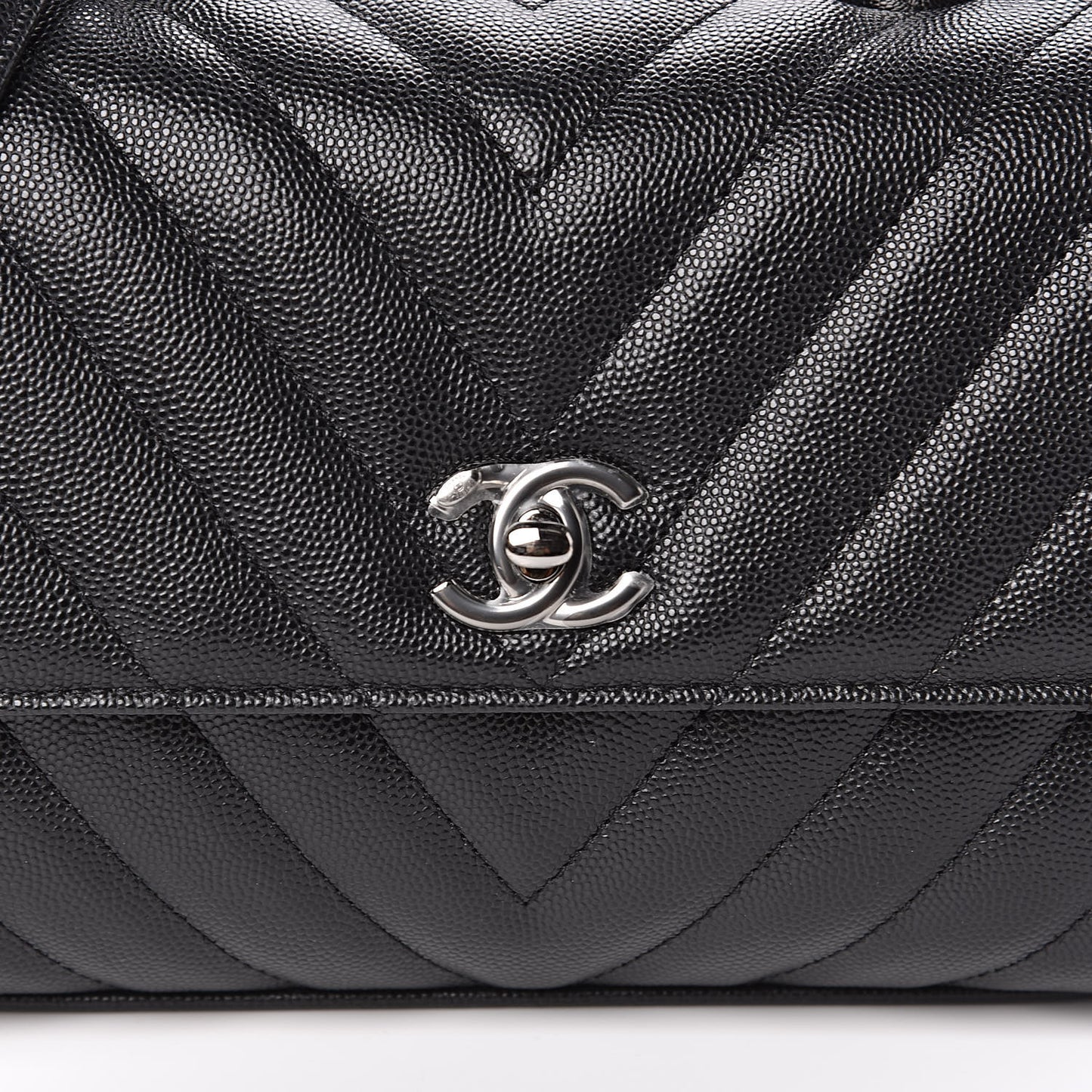 Caviar Chevron Quilted Mini Coco Handle Flap Black