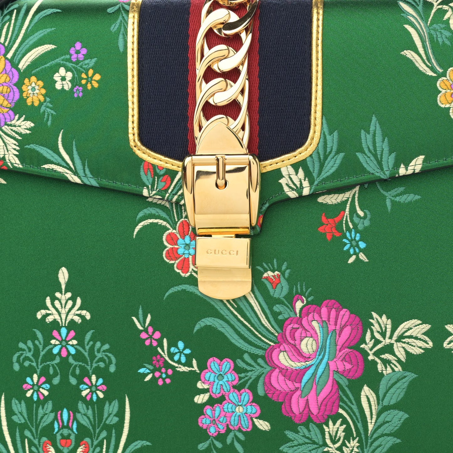 Jacquard Floral Medium Sylvie Top Handle Bag Green Multicolor Black
