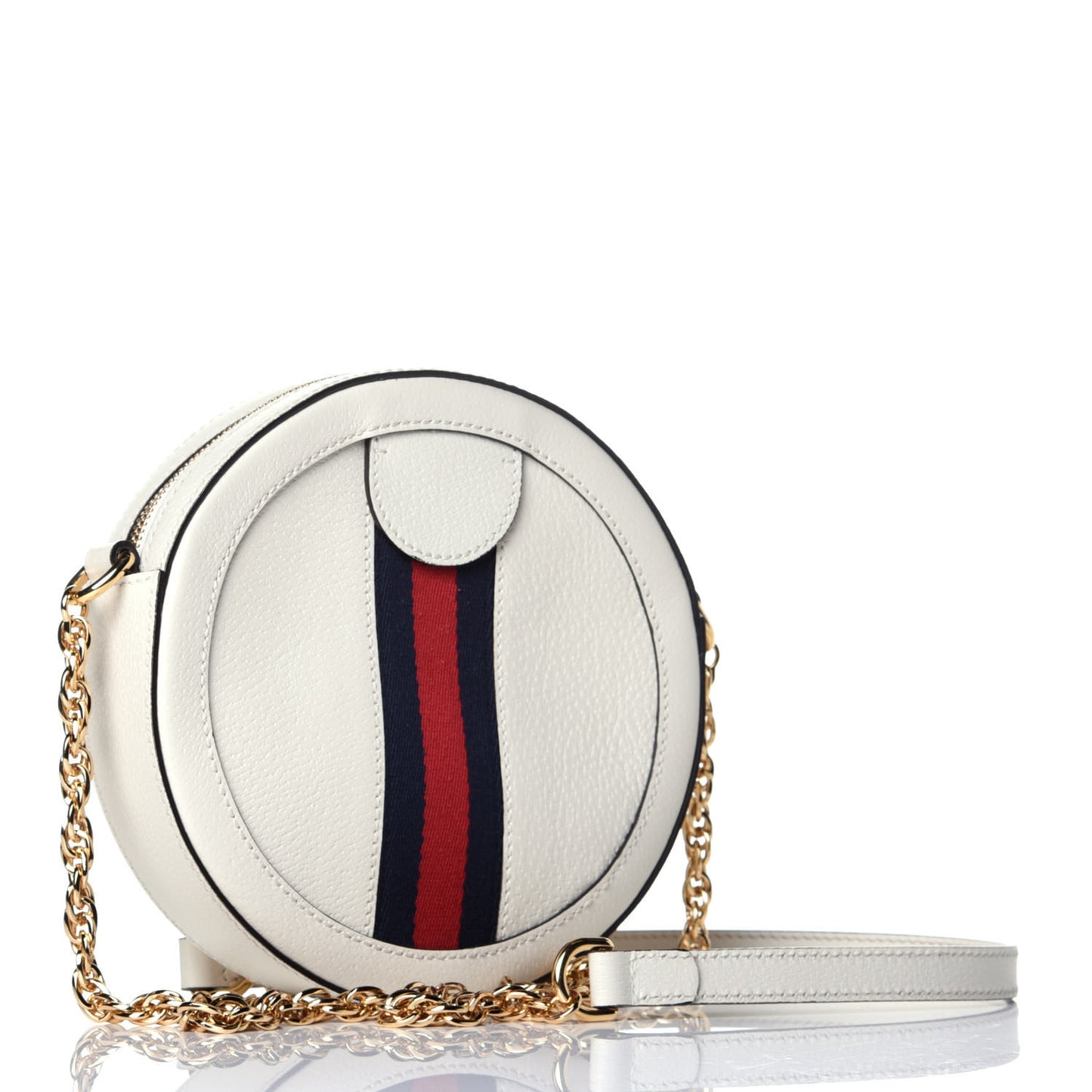 Textured Calfskin Web Mini Ophidia Round Shoulder Bag Mystic White