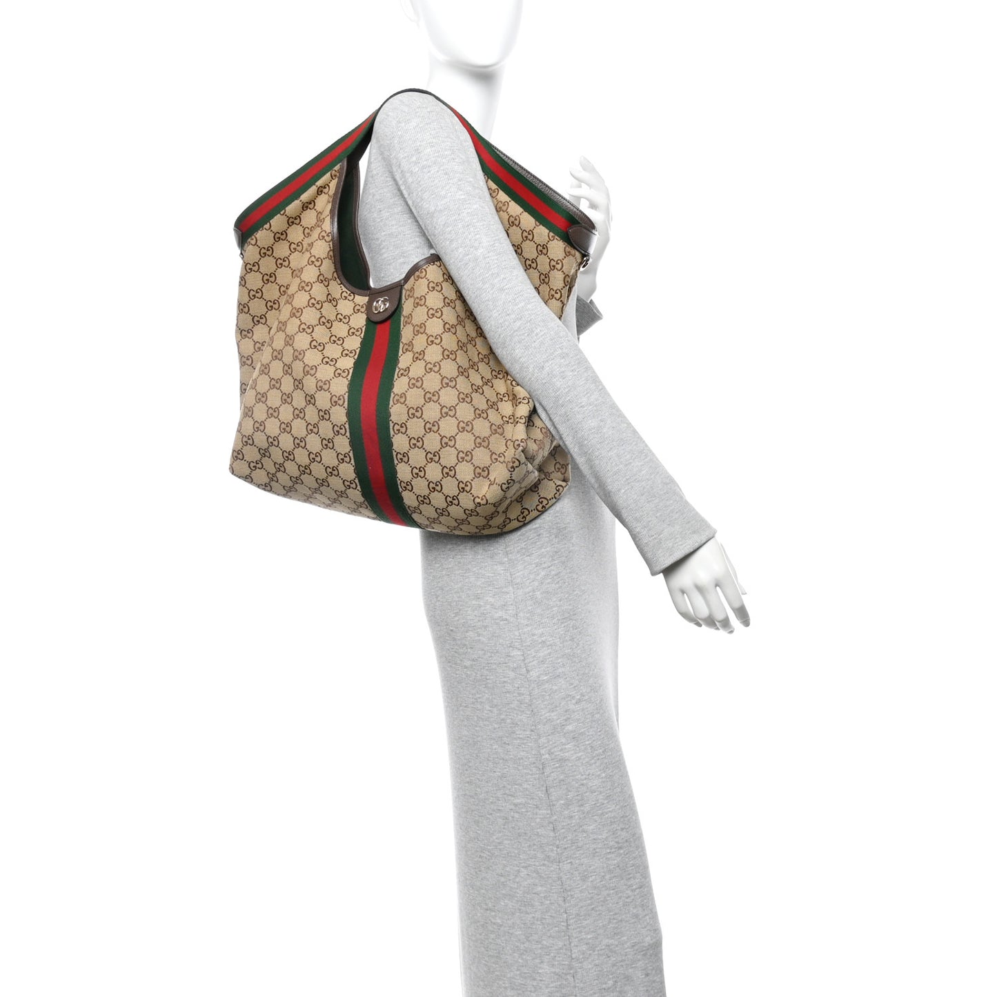 GG Monogram Web Large Giglio Tote Beige Brown