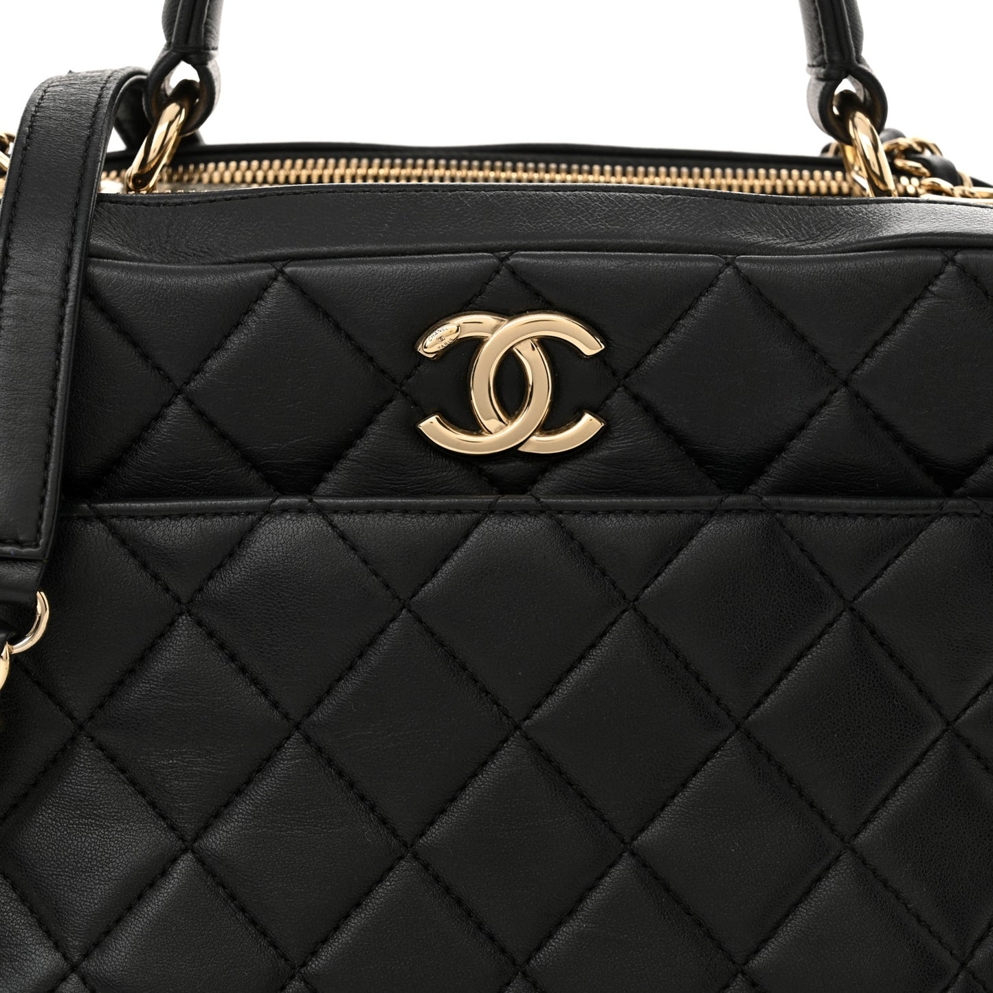 Lambskin Quilted Medium Trendy CC Bowling Bag Black