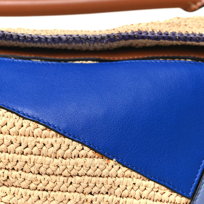 Loewe Calfskin Raffia Paula's Ibiza Medium Puzzle Bag Blue Tan 12 of 12