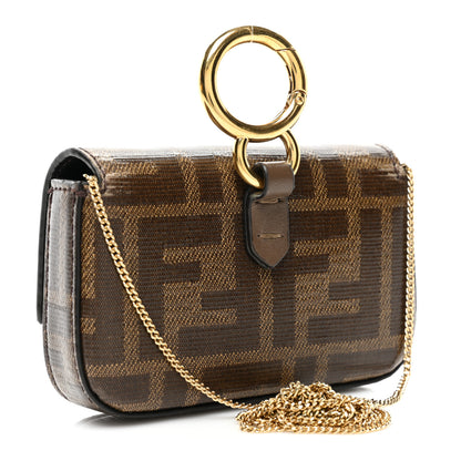 Fendi Glazed Fabric FF 1974 Nano Baguette Charm Mogano Panna 2 of 8